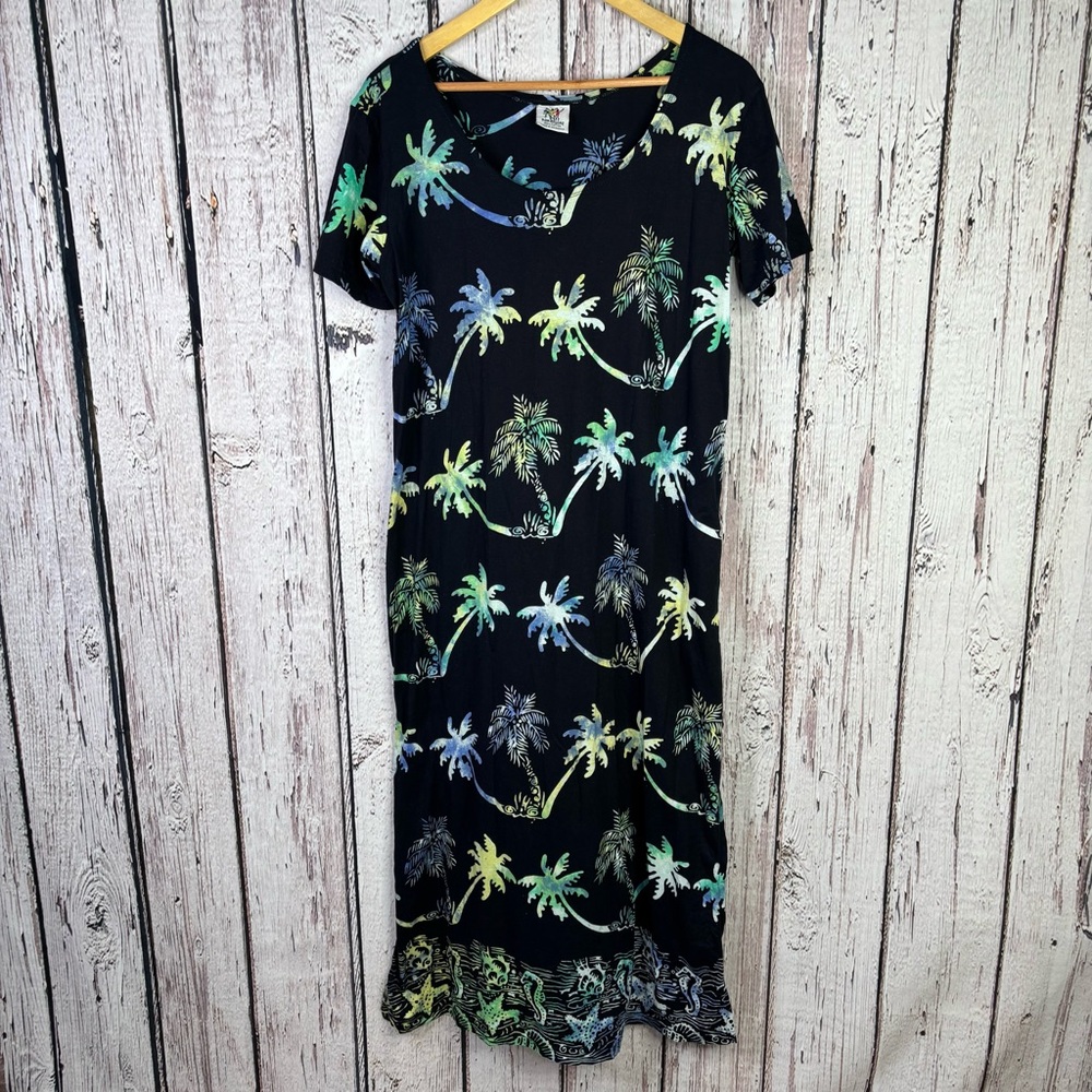 Rum‎ Reggae Vintage Tropical Trees Maxi Dress Women’s Small Cotton Black Island